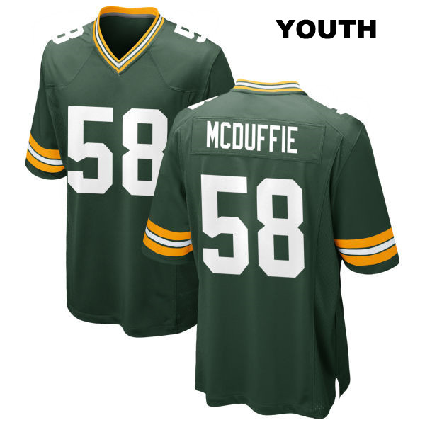 Isaiah McDuffie Home Stitched Green Bay Packers Youth Number 58 Green Game Football Jersey