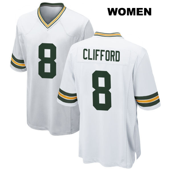 Sean Clifford Away Green Bay Packers Womens Number 8 Stitched White Game Football Jersey