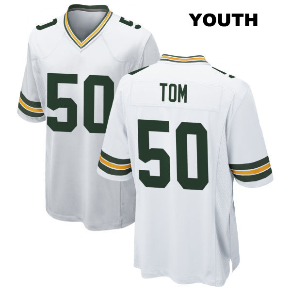 Zach Tom Stitched Green Bay Packers Youth Away Number 50 White Game Football Jersey